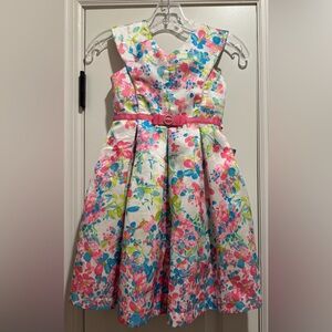 Jona Michelle Floral Dress with Pink and Blue Accents